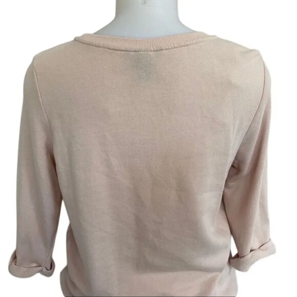 H&M Rhinestone Sweatshirt Light Pink 3/4 Sleeve Sweater Size S - Picture 9 of 11
